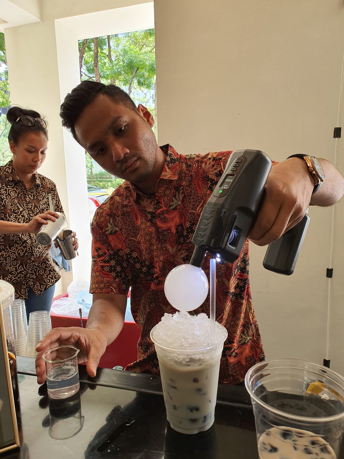 Flair bartender performing